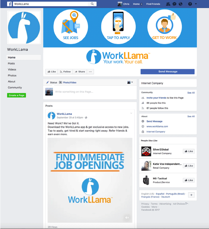 WorkLlama facebook page
